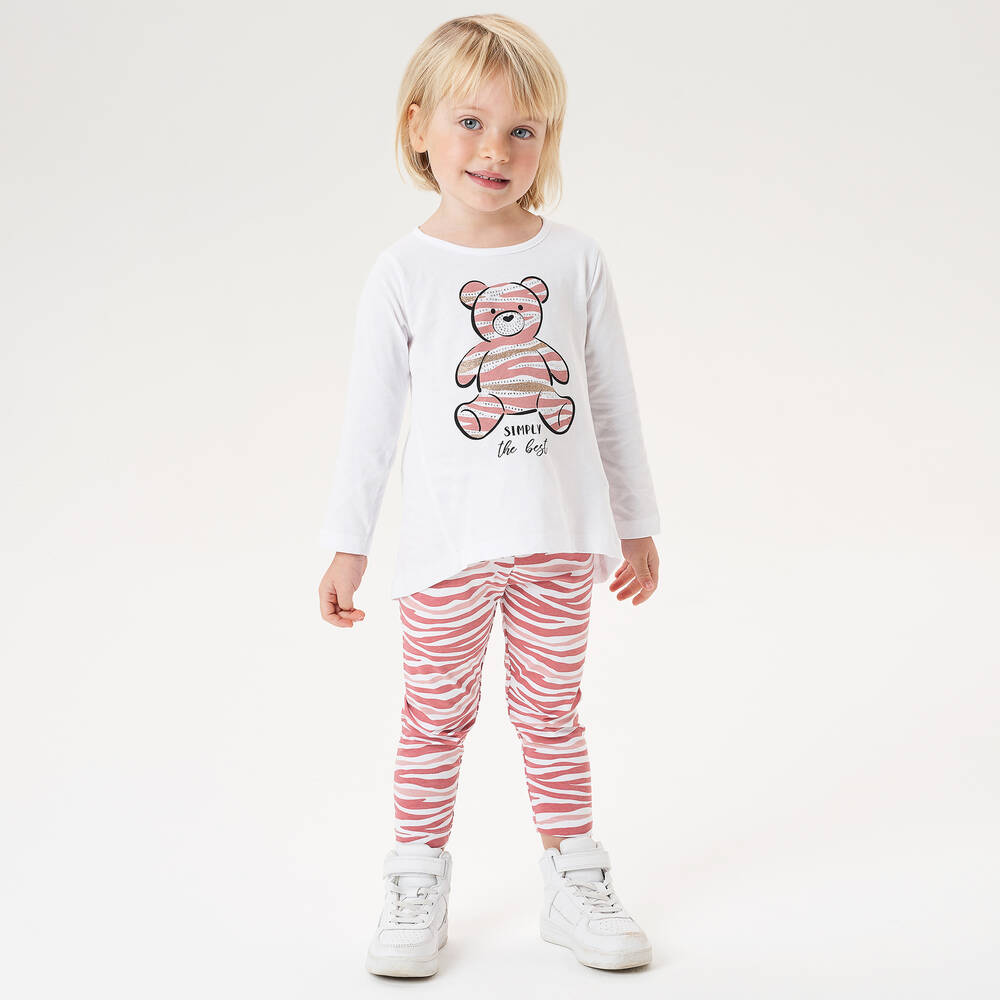 iDO Baby-Girls White & Pink Cotton Leggings Set | Childrensalon Outlet