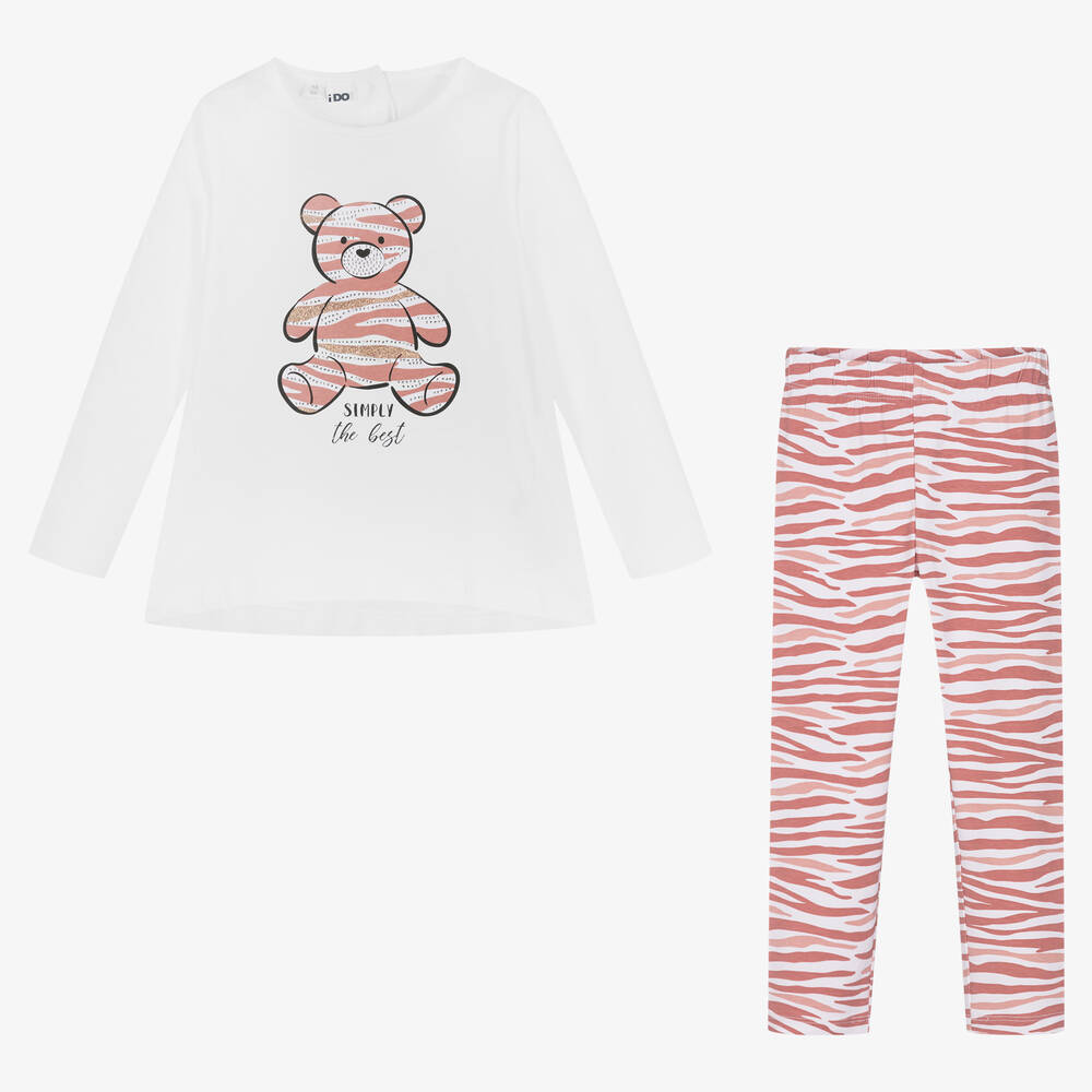 iDO Baby-Girls White & Pink Cotton Leggings Set | Childrensalon Outlet