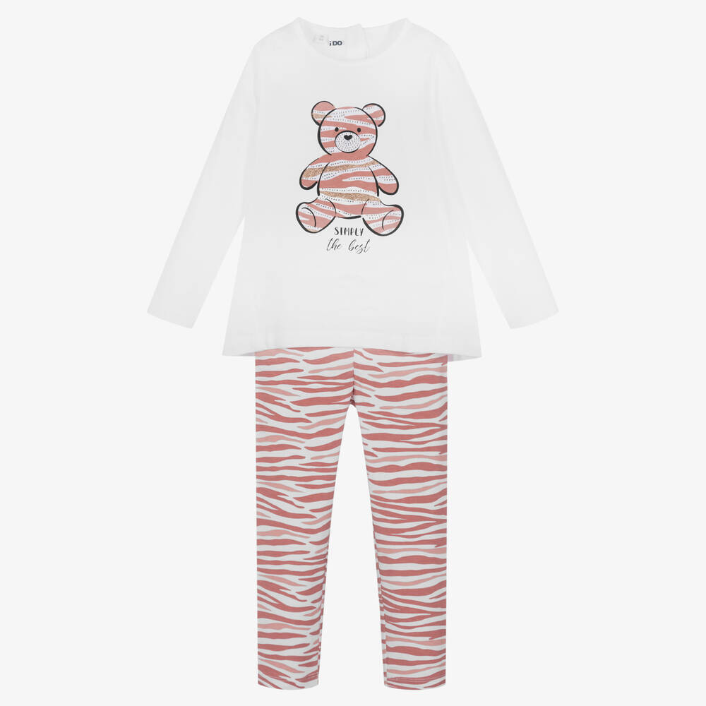 iDO Baby - Girls White & Pink Cotton Leggings Set | Childrensalon