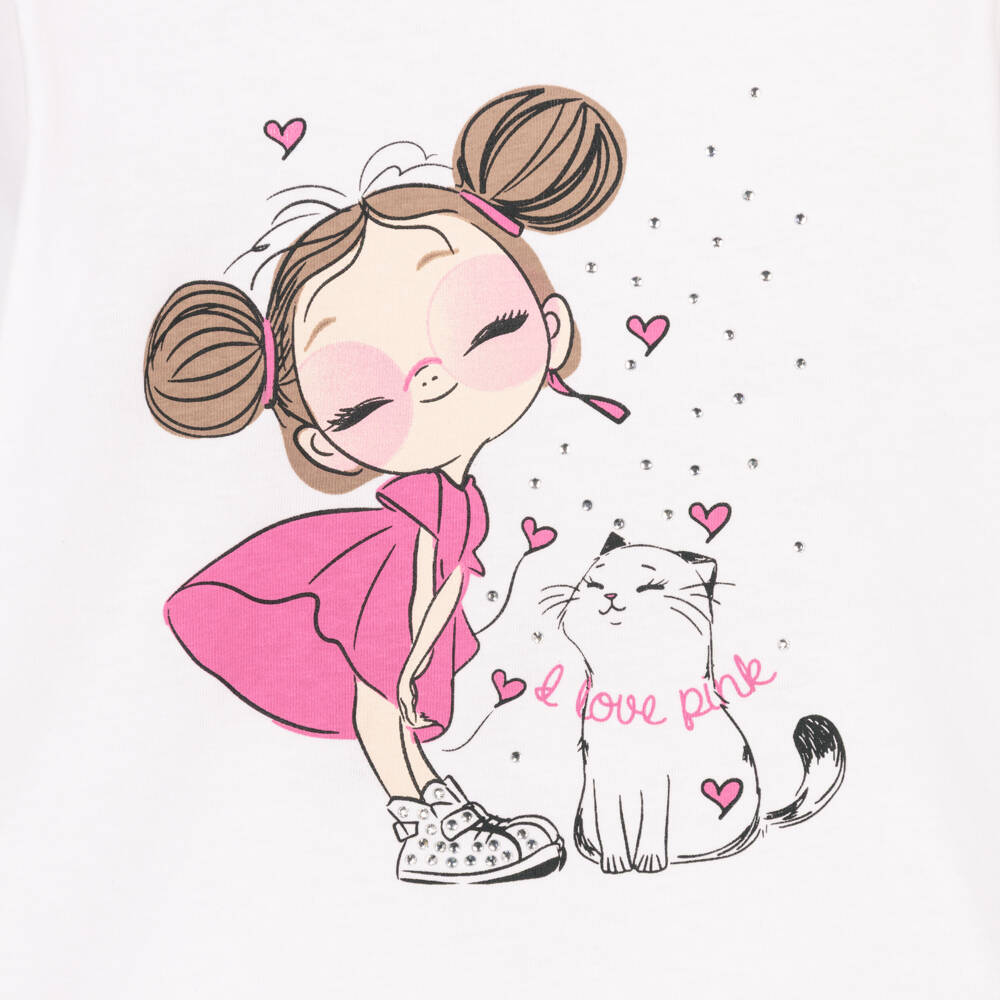 iDO-Girls White & Pink Cotton Leggings Set | Childrensalon Outlet