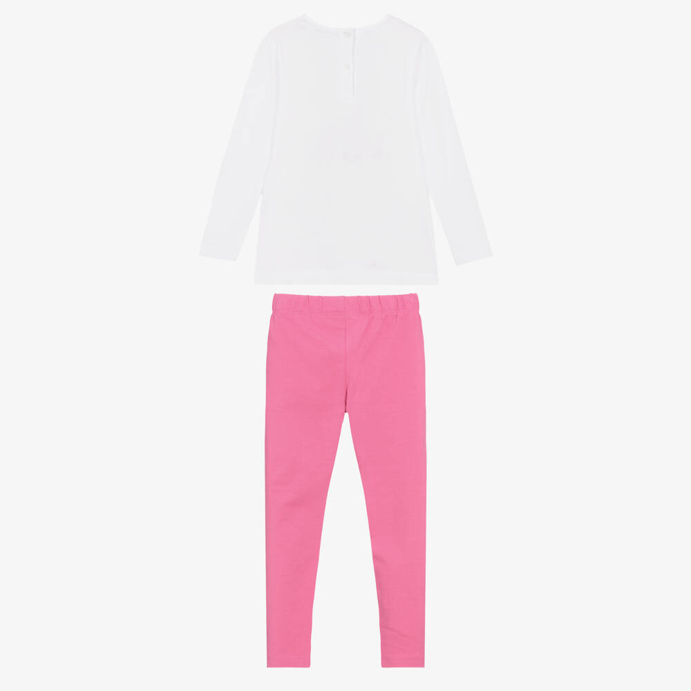iDO-Girls White & Pink Cotton Leggings Set | Childrensalon Outlet