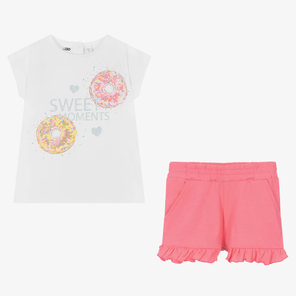 iDO Малыши-Белая футболка и розовые шорты из хлопка | Childrensalon Outlet