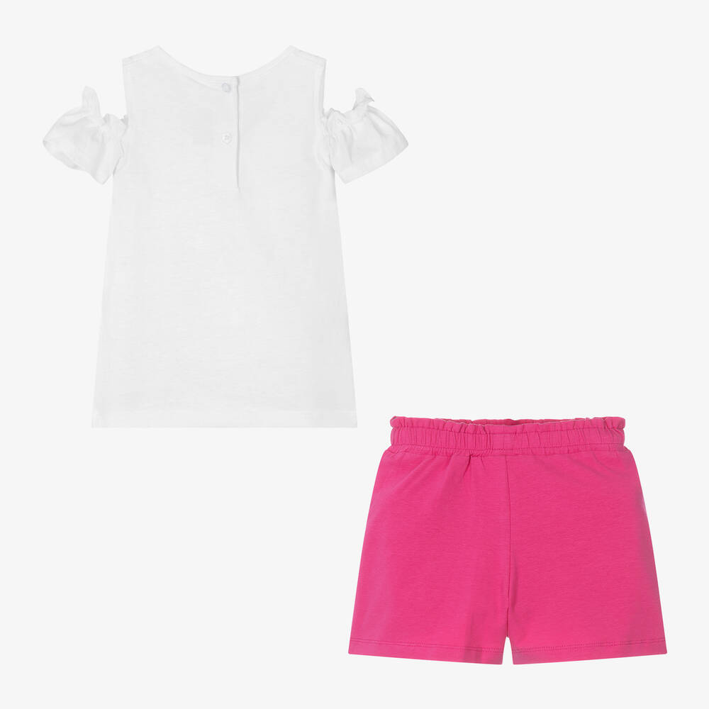 iDO Baby-Girls White & Pink Cotton Shorts Set | Childrensalon Outlet