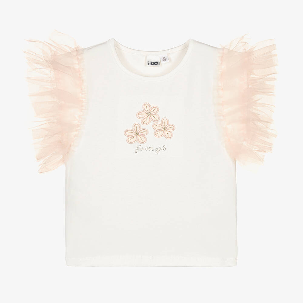 iDO Baby - Girls White & Pink Cotton T-Shirt | Childrensalon