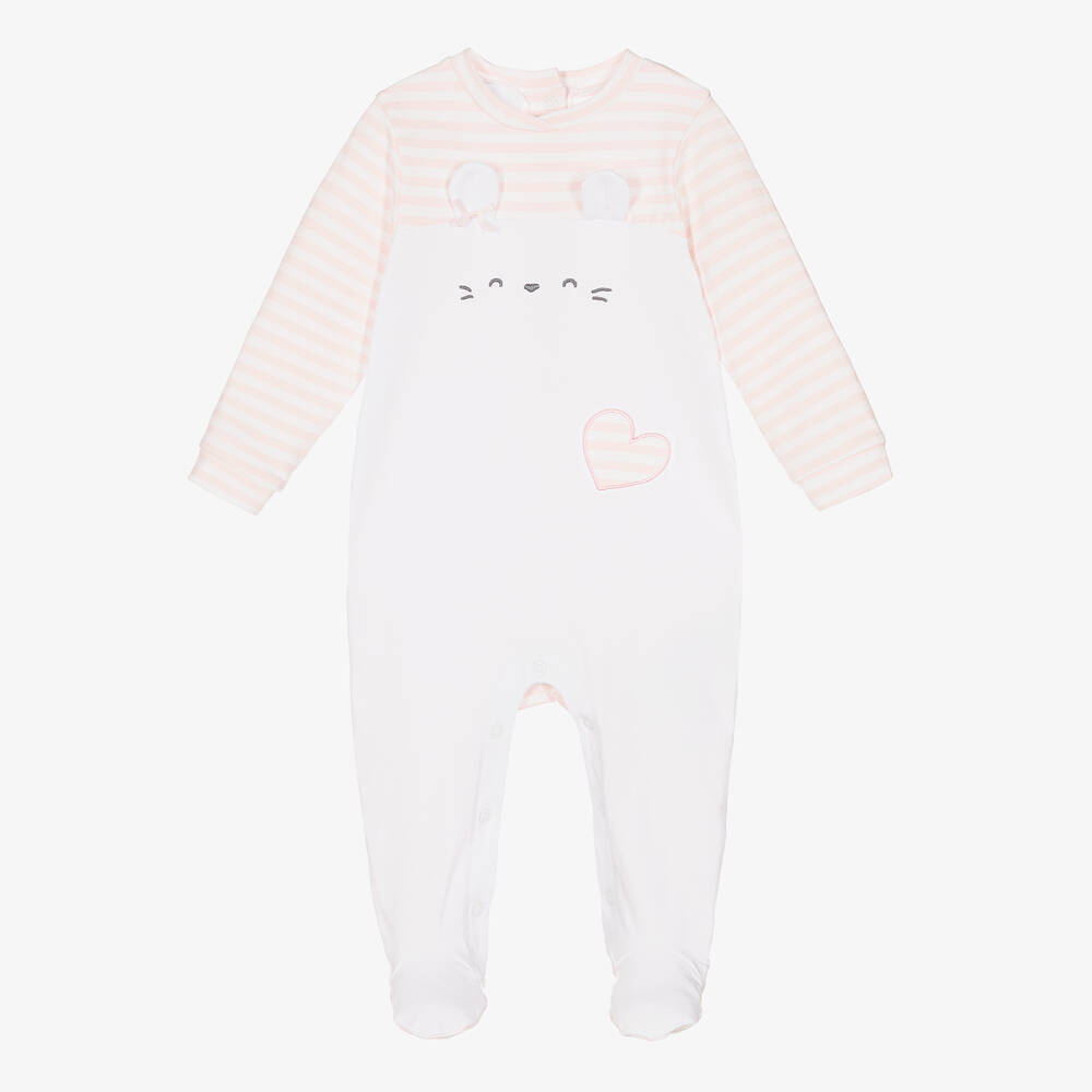 iDO Mini - Girls White & Pink Stripe Babygrow | Childrensalon