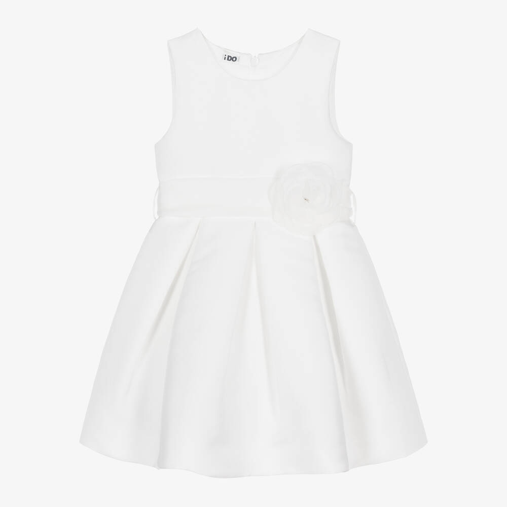 iDO Baby-Girls White Pleated Satin Dress | Childrensalon Outlet