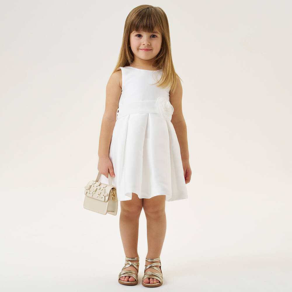 iDO Baby-Girls White Pleated Satin Dress | Childrensalon Outlet