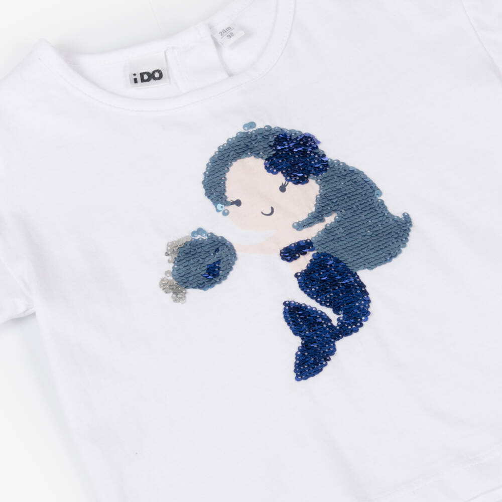 iDO Baby-Girls White Sequin Mermaid Tee | Childrensalon Outlet