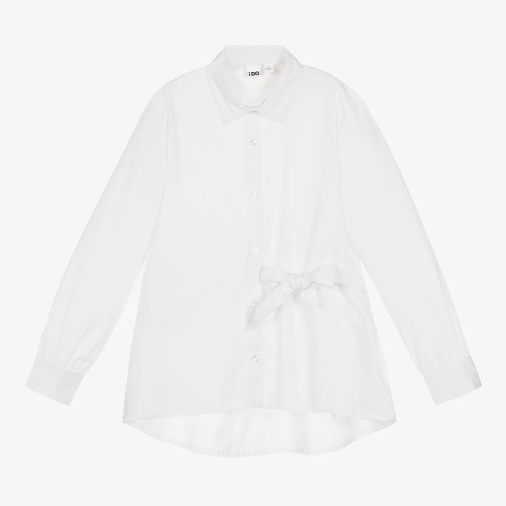 iDO Junior - Girls White Side-Tie Poplin Shirt | Childrensalon