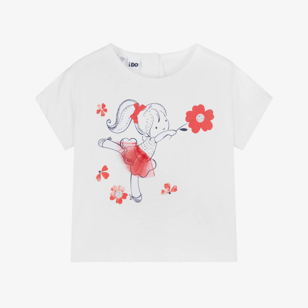 iDO Малыши-Футболка балерина с блестками белая для девочек | Childrensalon Outlet