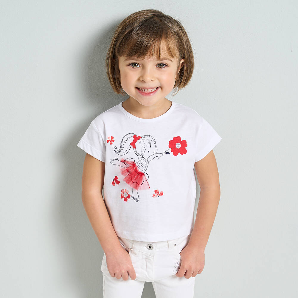 iDO Baby-تيشيرت باليرينا أبيض براق للبنات | Childrensalon Outlet