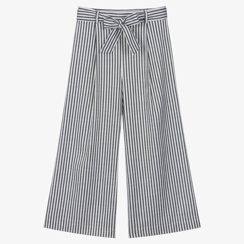 iDO Junior - Girls White Stripe Wide Leg Trousers | Childrensalon