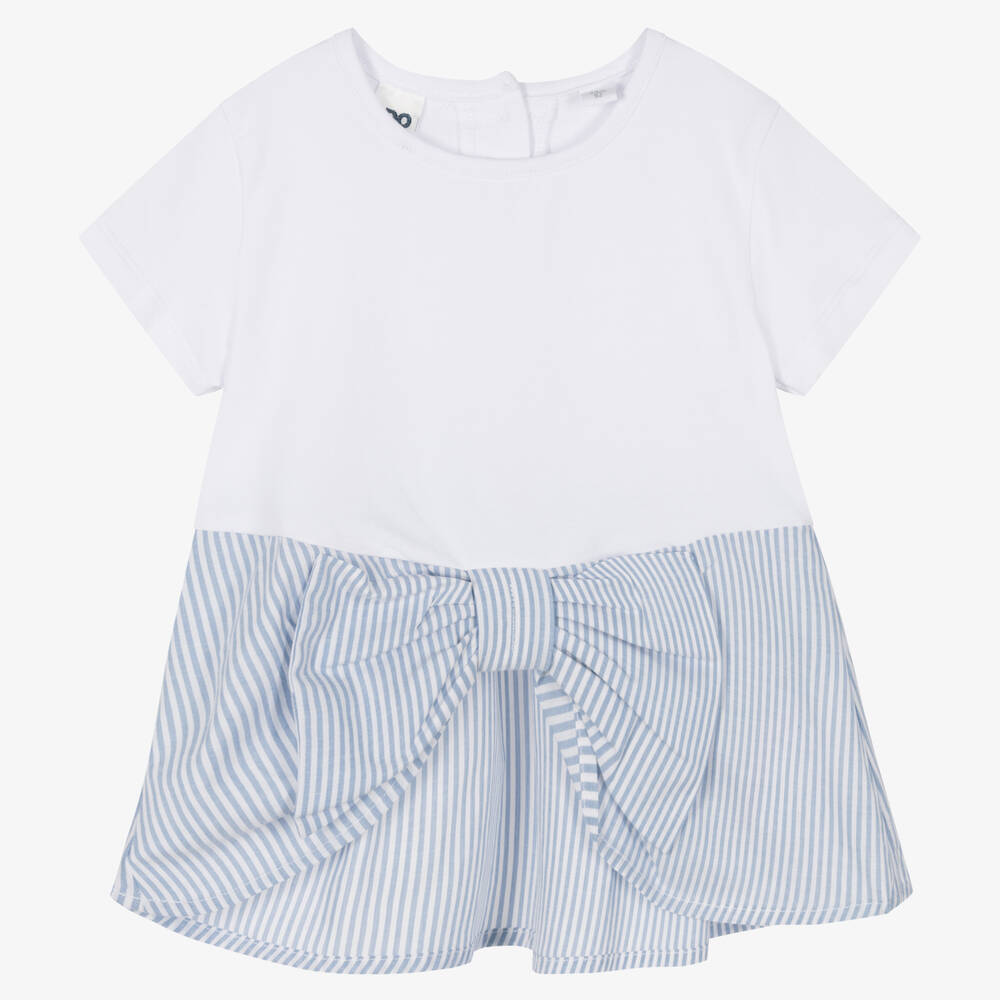 iDO Baby - Girls White Striped Cotton T-Shirt | Childrensalon