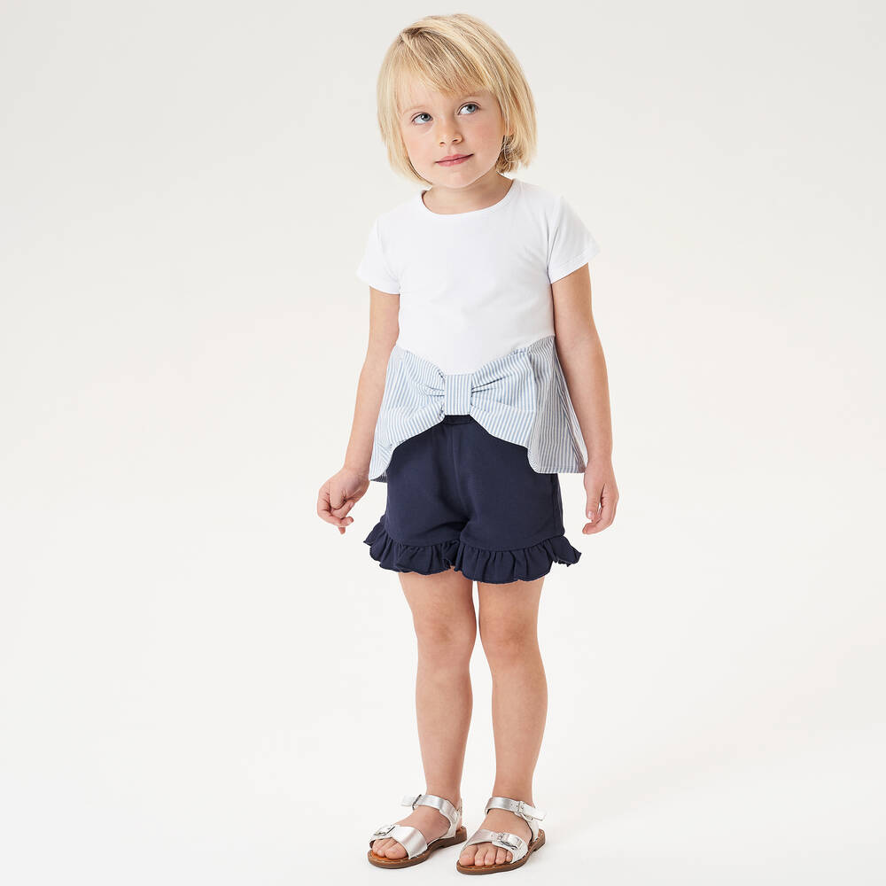 iDO Baby-Girls White Striped Cotton T-Shirt | Childrensalon Outlet