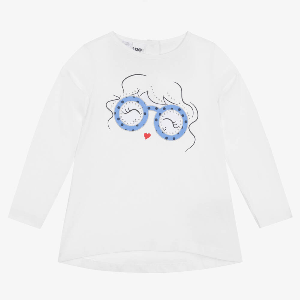 iDO Baby - Girls White Sunglass Cotton Top | Childrensalon