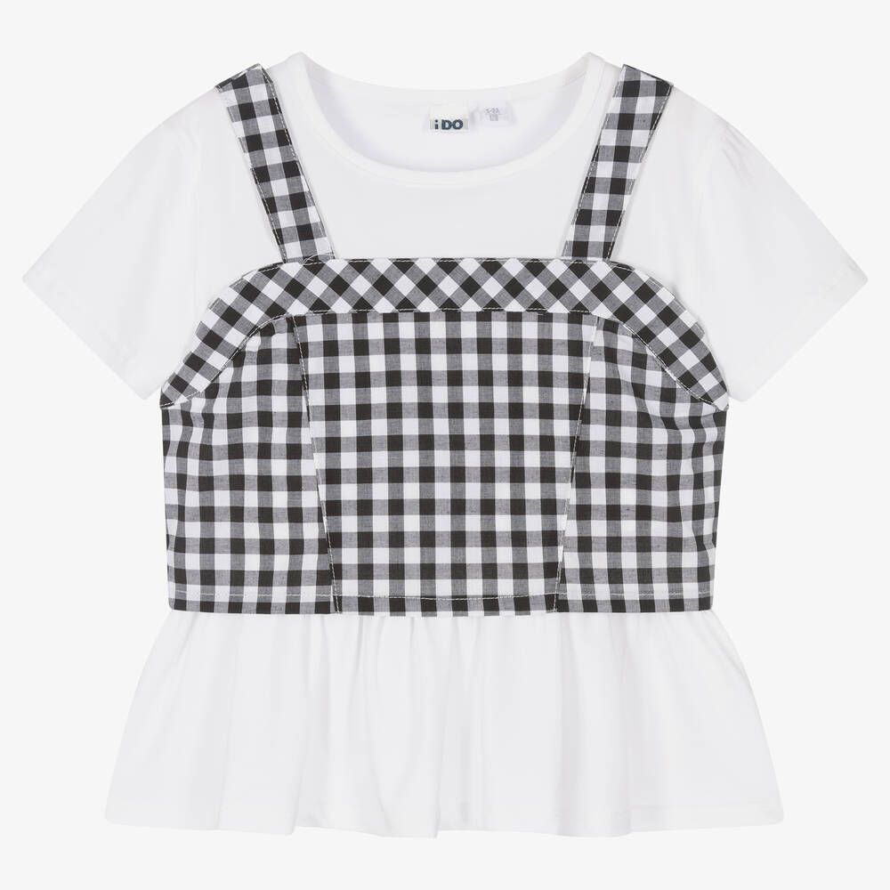 iDO Junior - Белая футболка и кроп-топ в мелкую клетку | Childrensalon