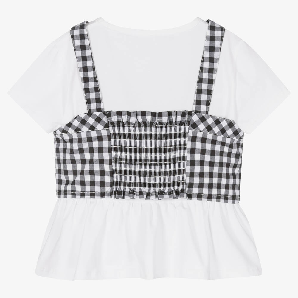 iDO Junior-Girls White T-Shirt & Gingham Crop Top | Childrensalon Outlet