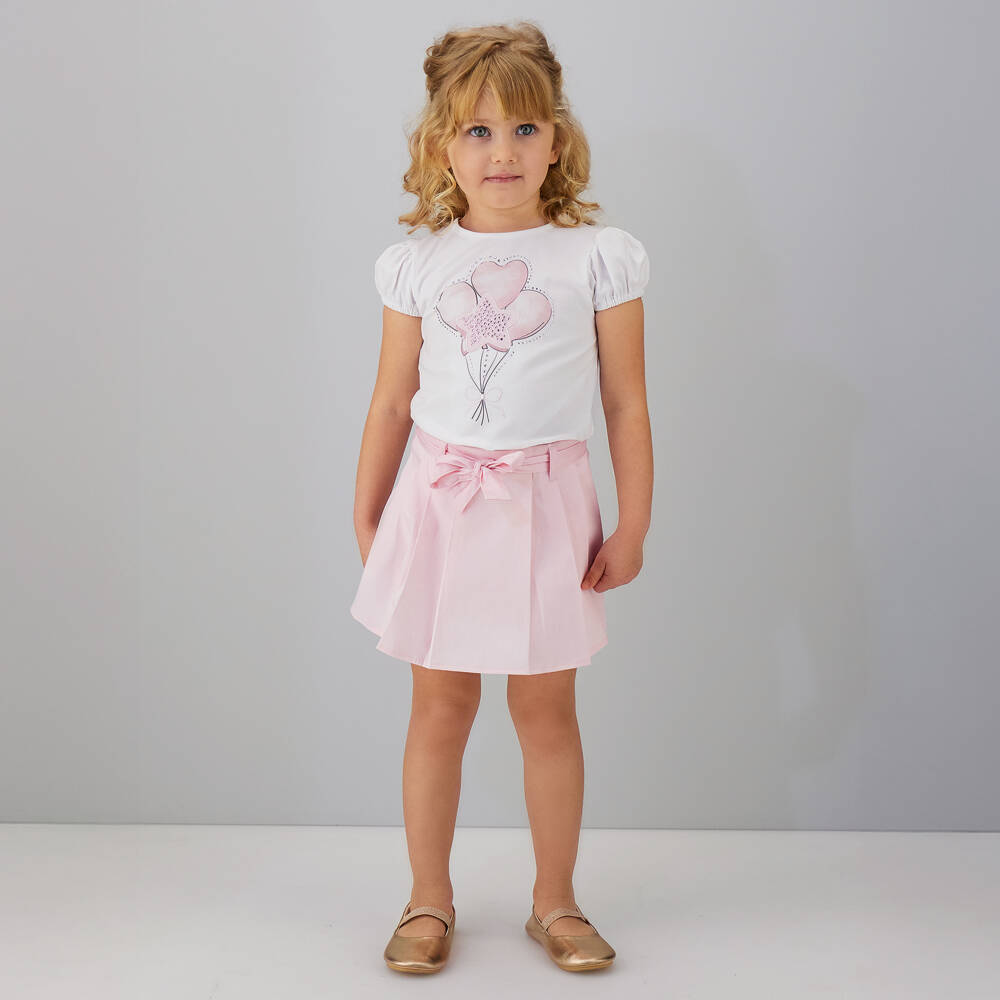 iDO-Girls White T-Shirt & Pale Pink Skort Set | Childrensalon Outlet