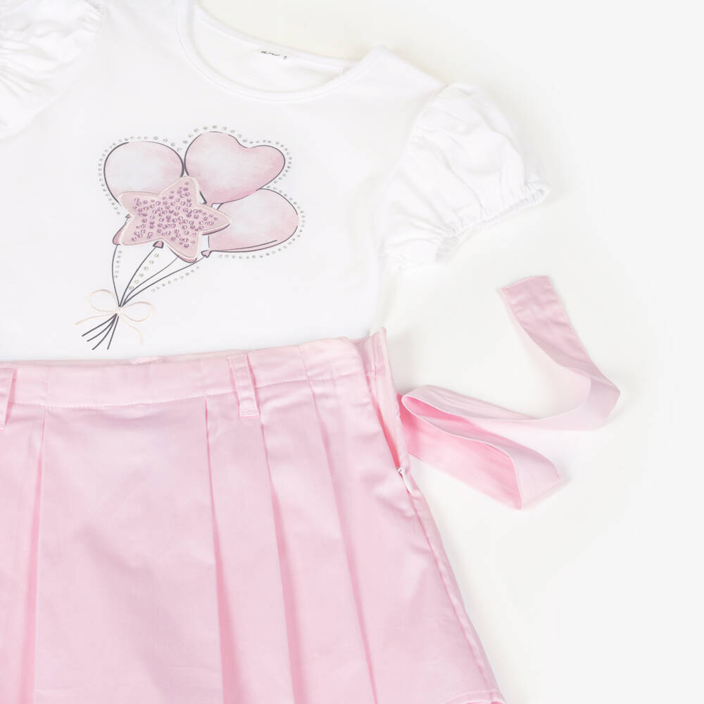 iDO-Girls White T-Shirt & Pale Pink Skort Set | Childrensalon Outlet