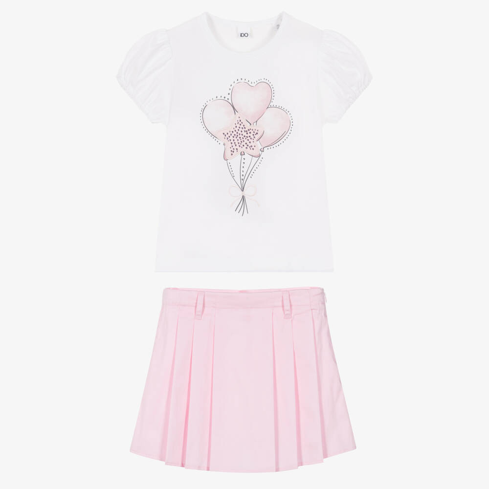 iDO-Girls White T-Shirt & Pale Pink Skort Set | Childrensalon Outlet