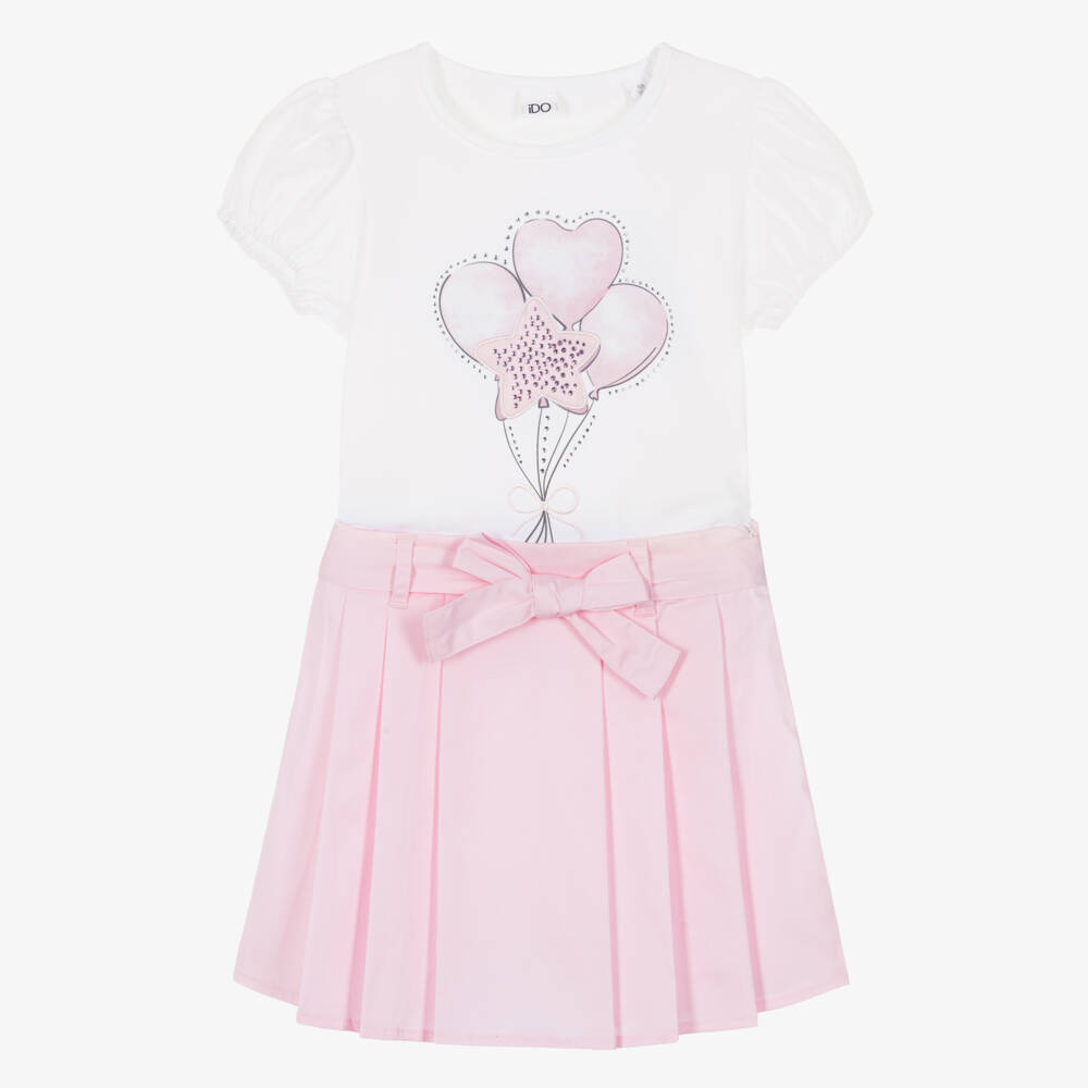 iDO-Girls White T-Shirt & Pale Pink Skort Set | Childrensalon Outlet