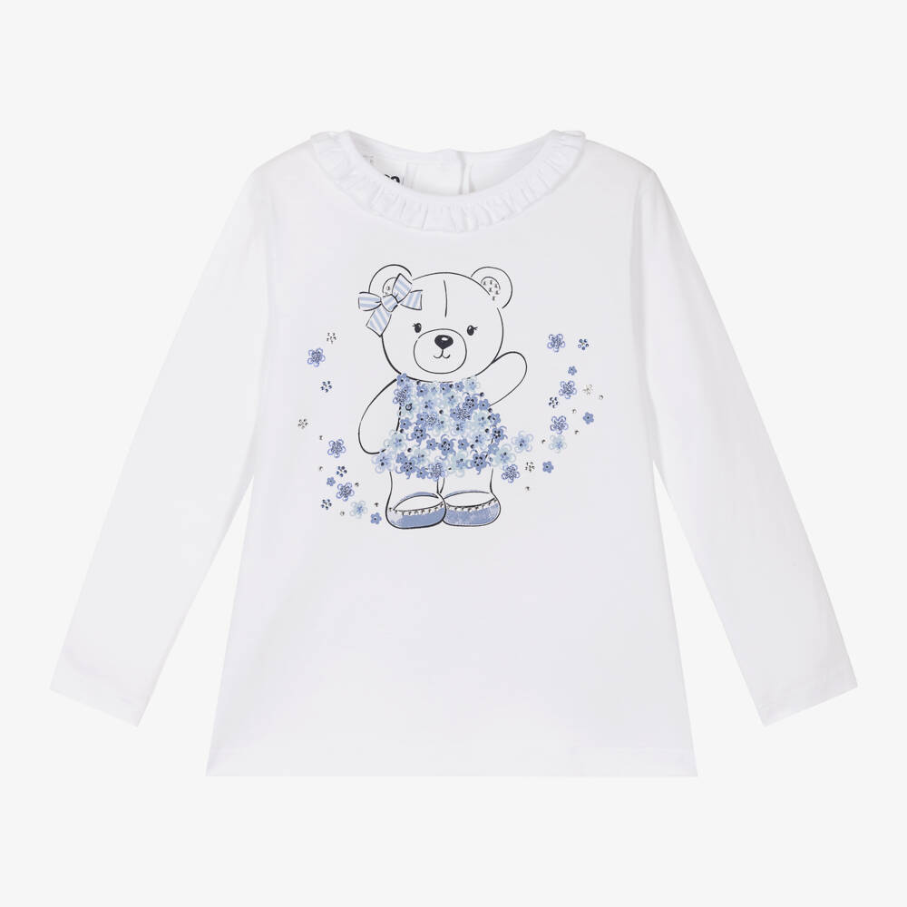 iDO Baby-Girls White Teddy Motif Tee | Childrensalon Outlet