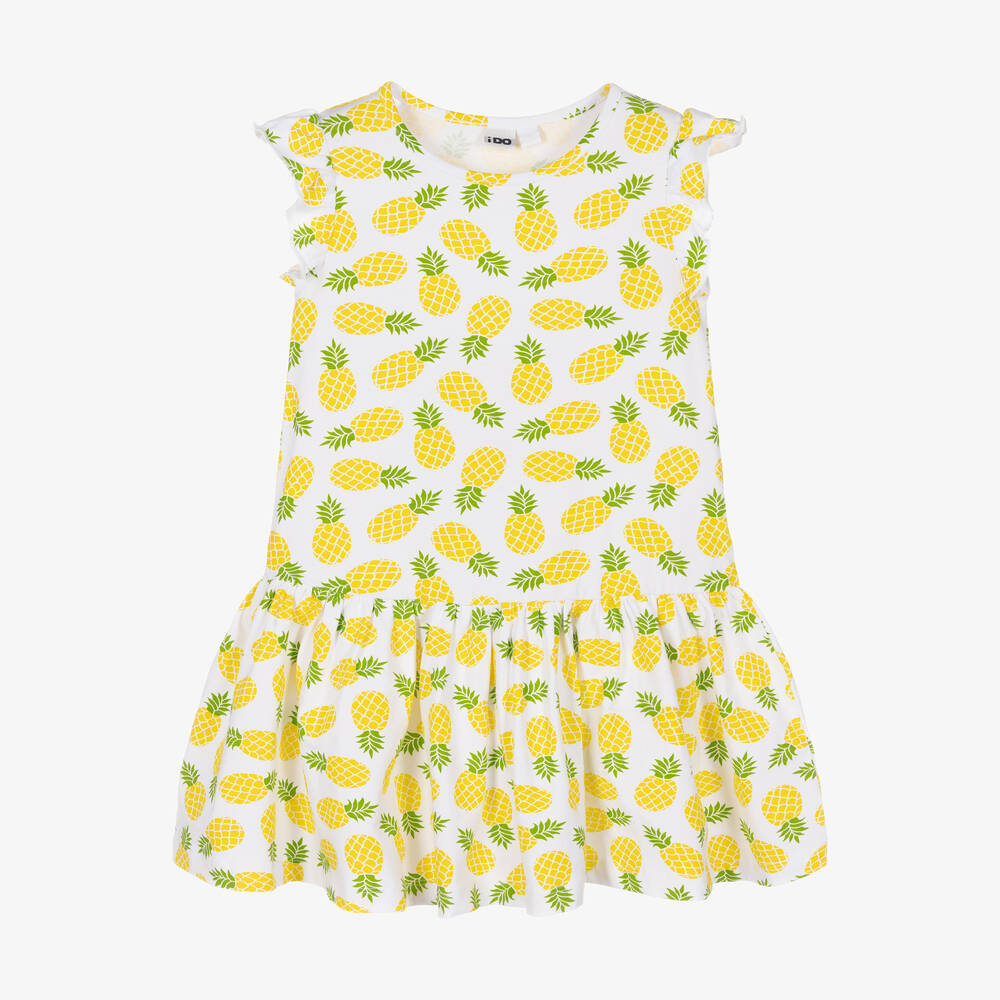 iDO Baby - Girls White & Yellow Cotton Dress  | Childrensalon