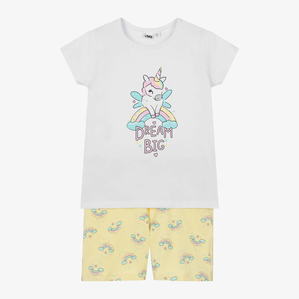 iDO Baby-Girls White & Yellow Cotton Short Pyjamas | Childrensalon Outlet