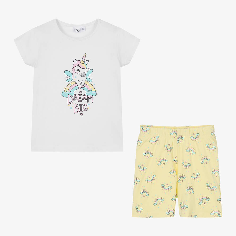 iDO Baby-Girls White & Yellow Cotton Short Pyjamas | Childrensalon Outlet