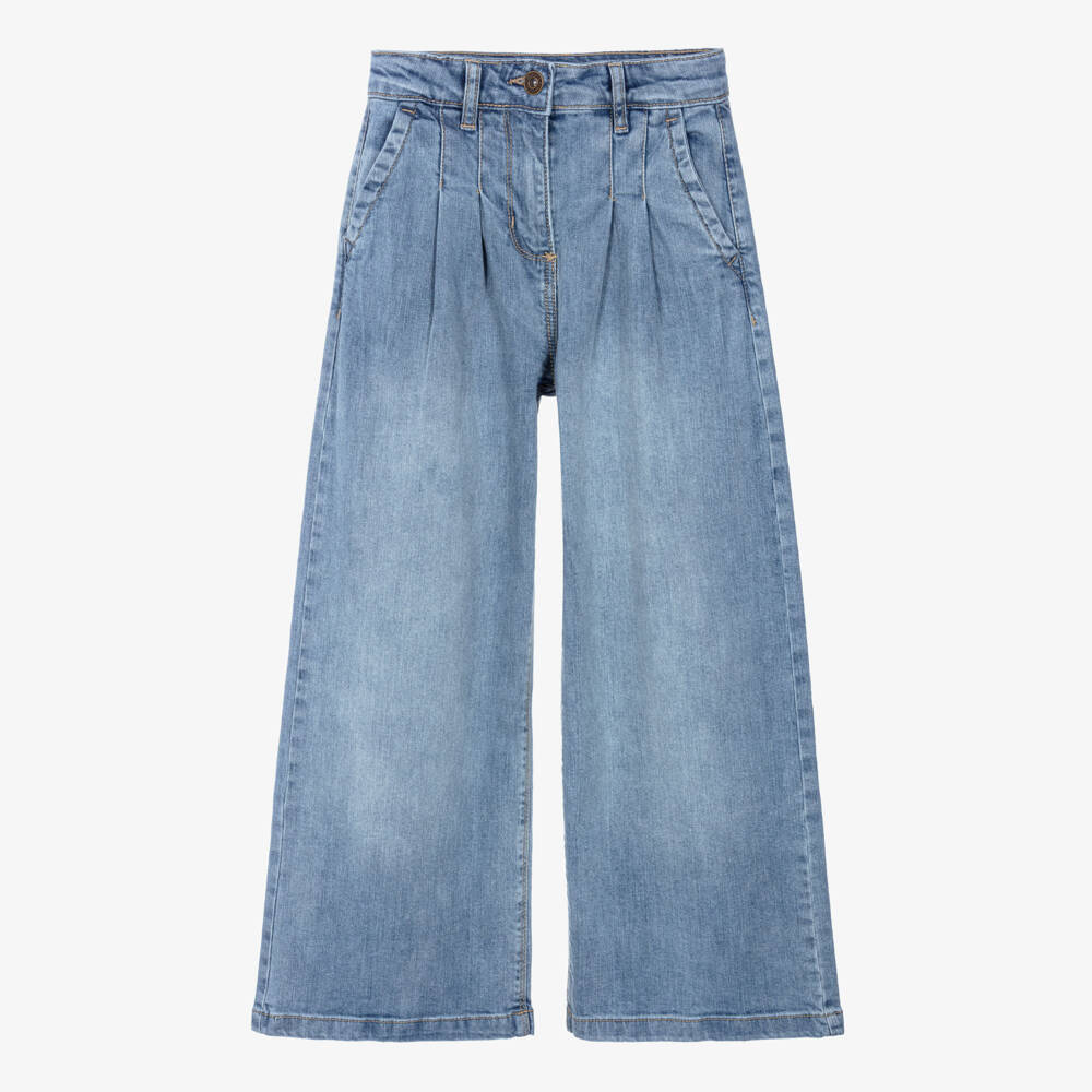 iDO-Girls Blue Wide Leg Denim Jeans with Belt | Childrensalon Outlet