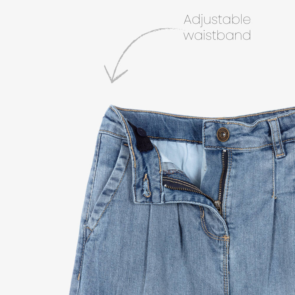 iDO-Girls Blue Wide Leg Denim Jeans with Belt | Childrensalon Outlet