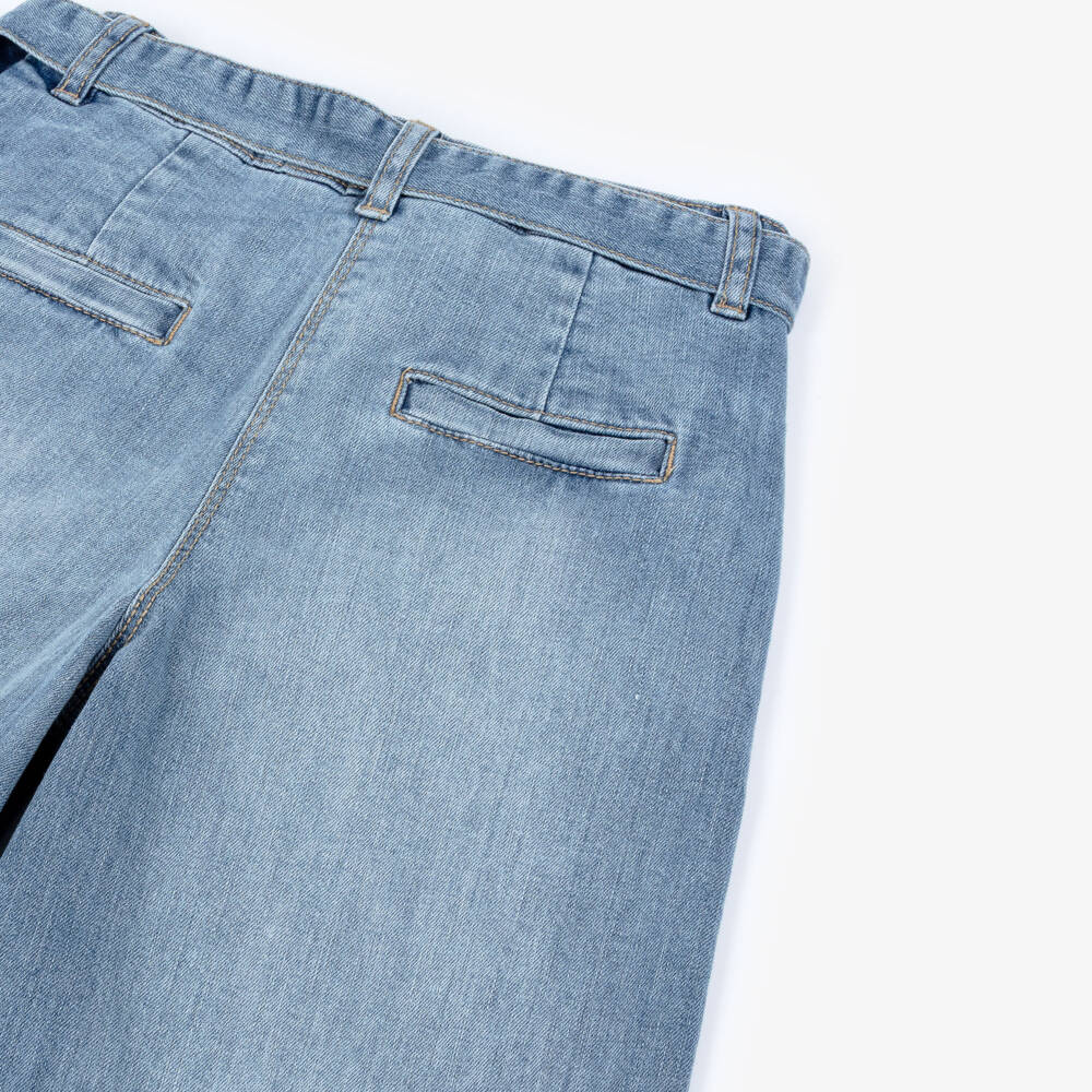 iDO-Girls Blue Wide Leg Denim Jeans with Belt | Childrensalon Outlet