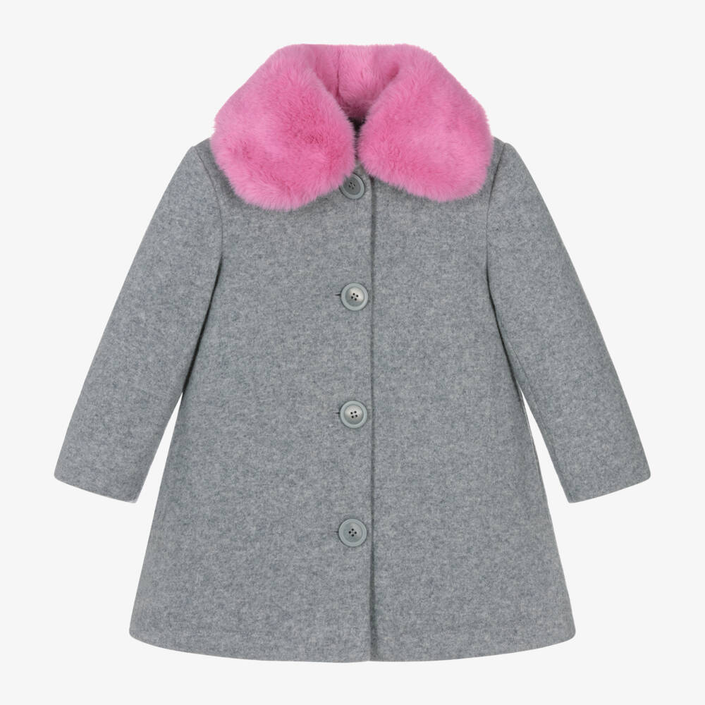 iDO Baby-Girls Wool Coat with Pink Collar | Childrensalon Outlet