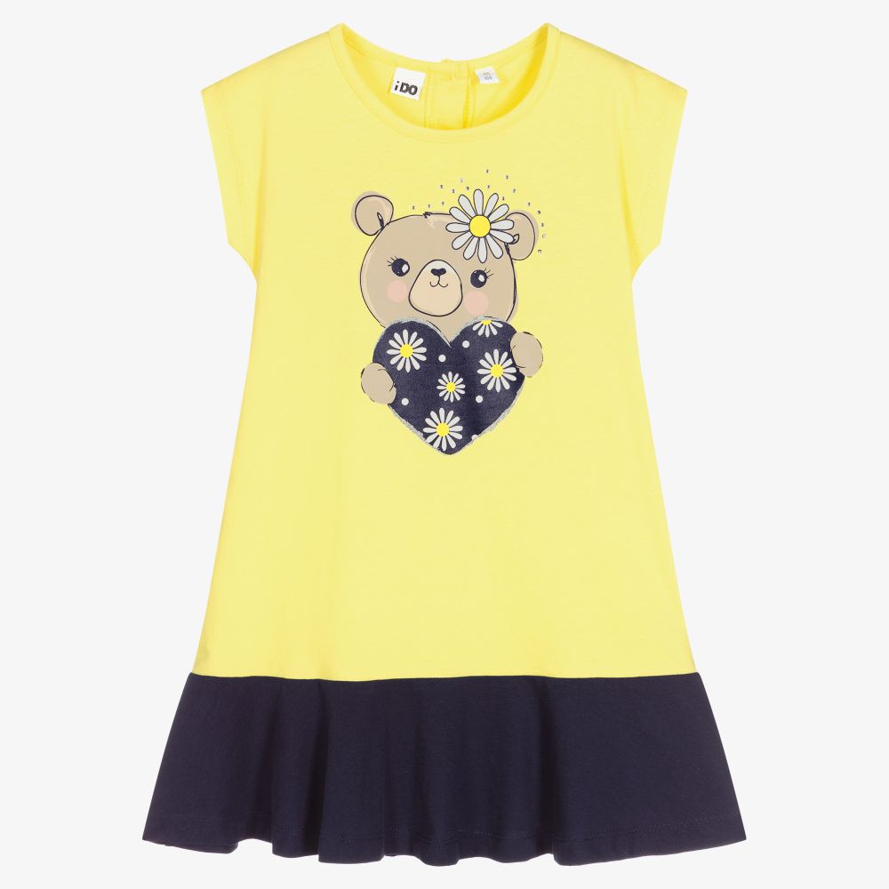 iDO Baby - Желтое хлопковое платье с медвежонком для девочек | Childrensalon