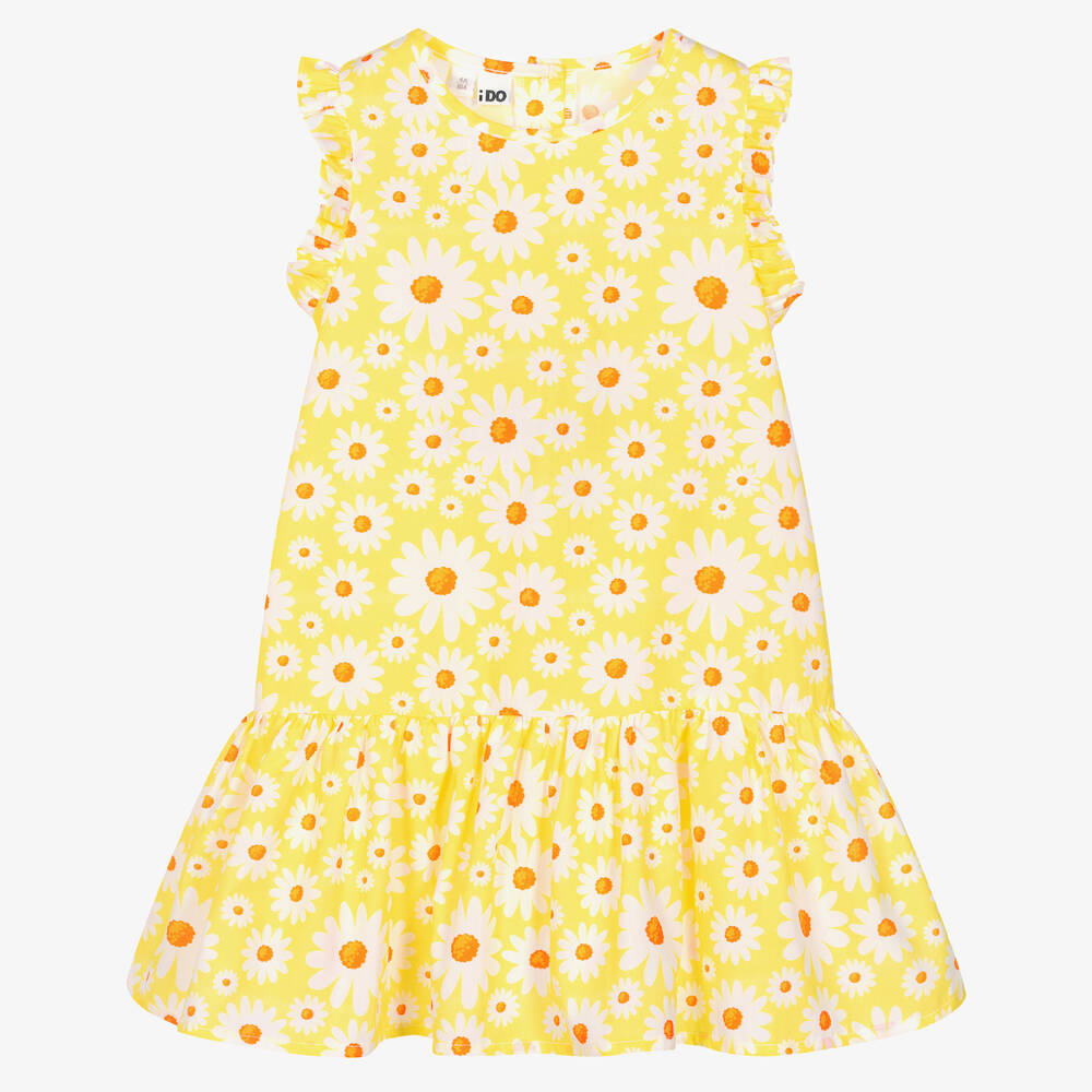 iDO Baby - Girls Yellow Cotton Floral Print Dress  | Childrensalon