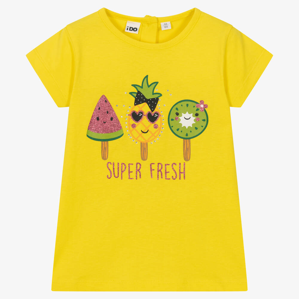 iDO Baby - Gelbes Baumwoll-T-Shirt für Mädchen | Childrensalon