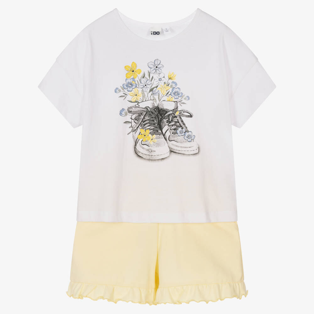 iDO Junior - Ensemble short coton jaune à fleurs | Childrensalon