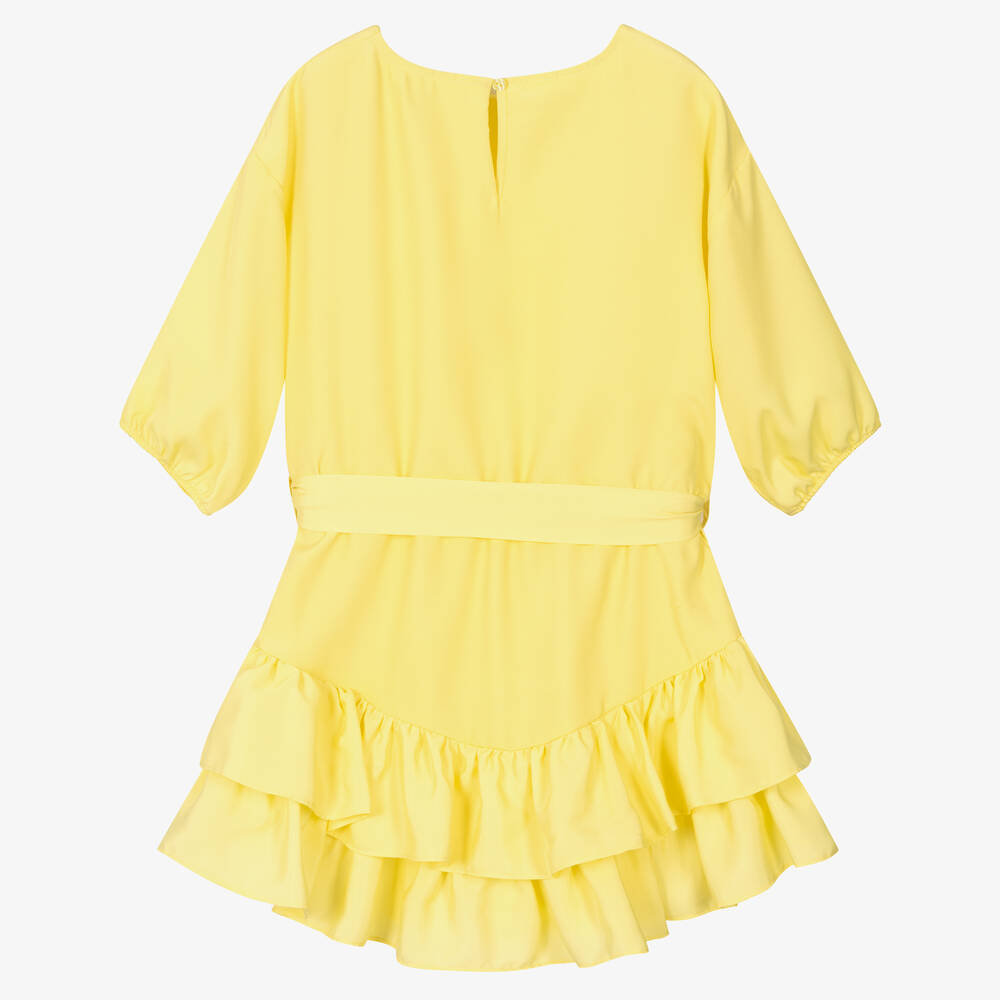iDO Junior-فستان شيفون مزين بكشكش لون أصفر | Childrensalon Outlet