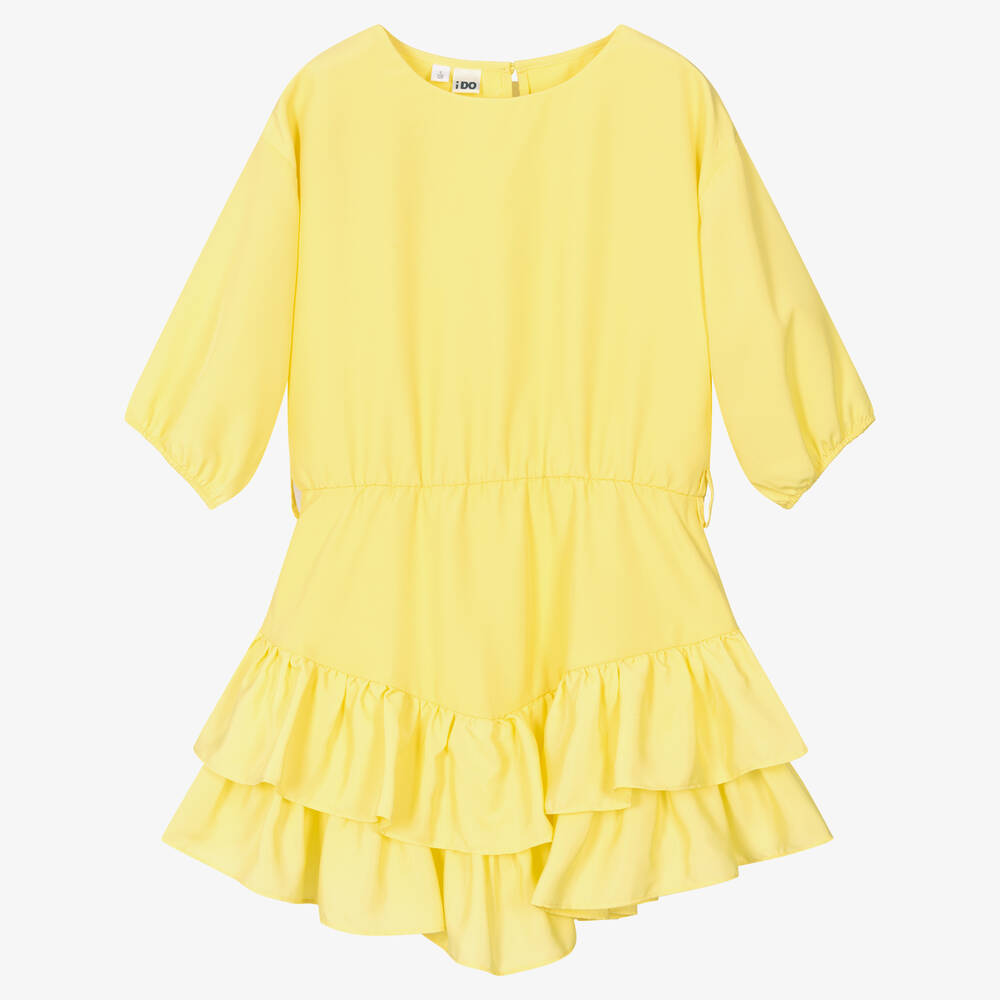iDO Junior-فستان شيفون مزين بكشكش لون أصفر | Childrensalon Outlet