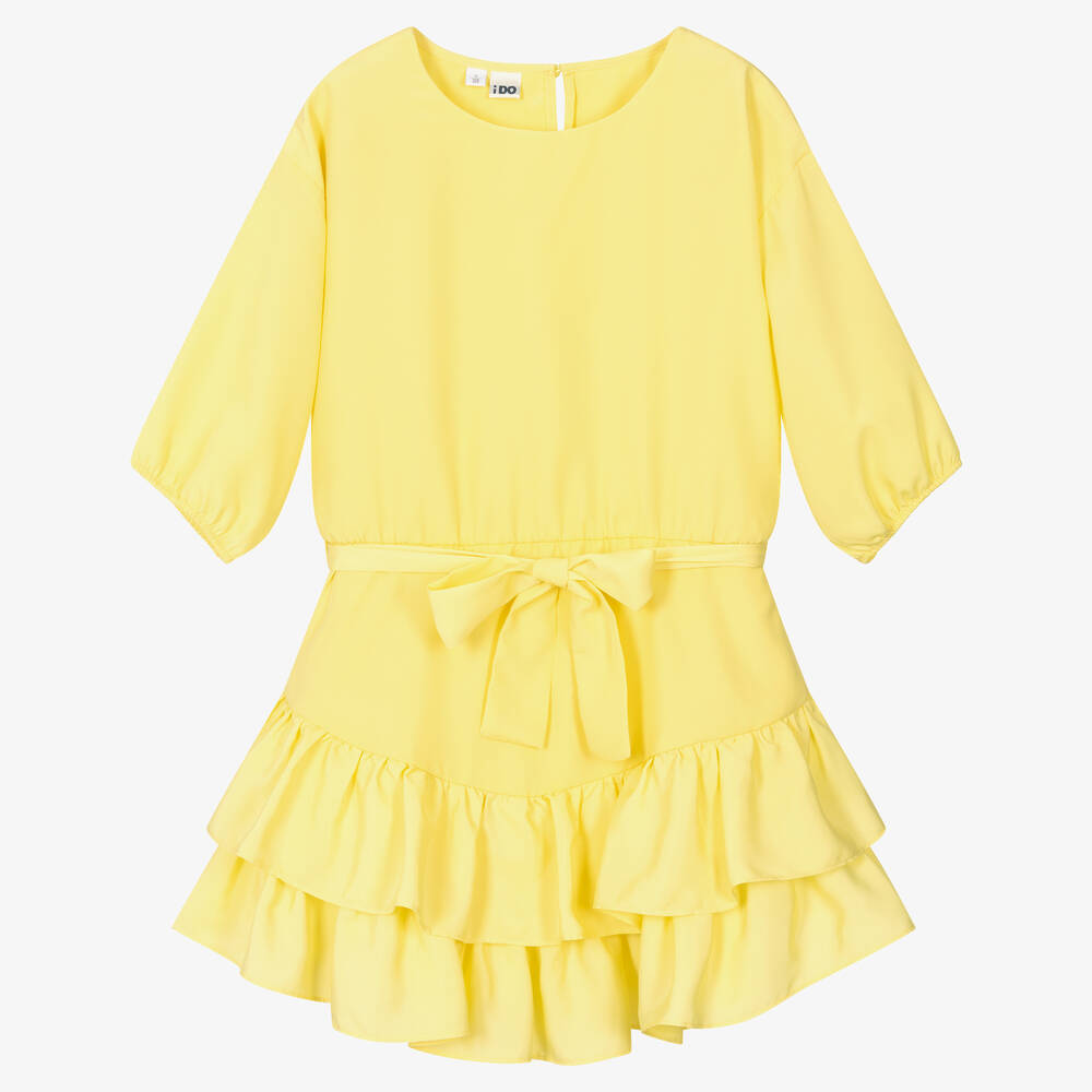 iDO Junior-Girls Yellow Ruffled Chiffon Dress | Childrensalon Outlet