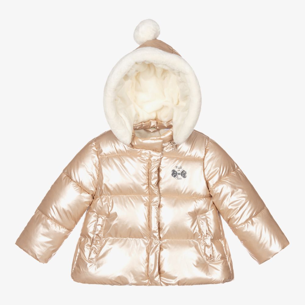 iDO Mini - Gold Hooded Baby Puffer Coat | Childrensalon