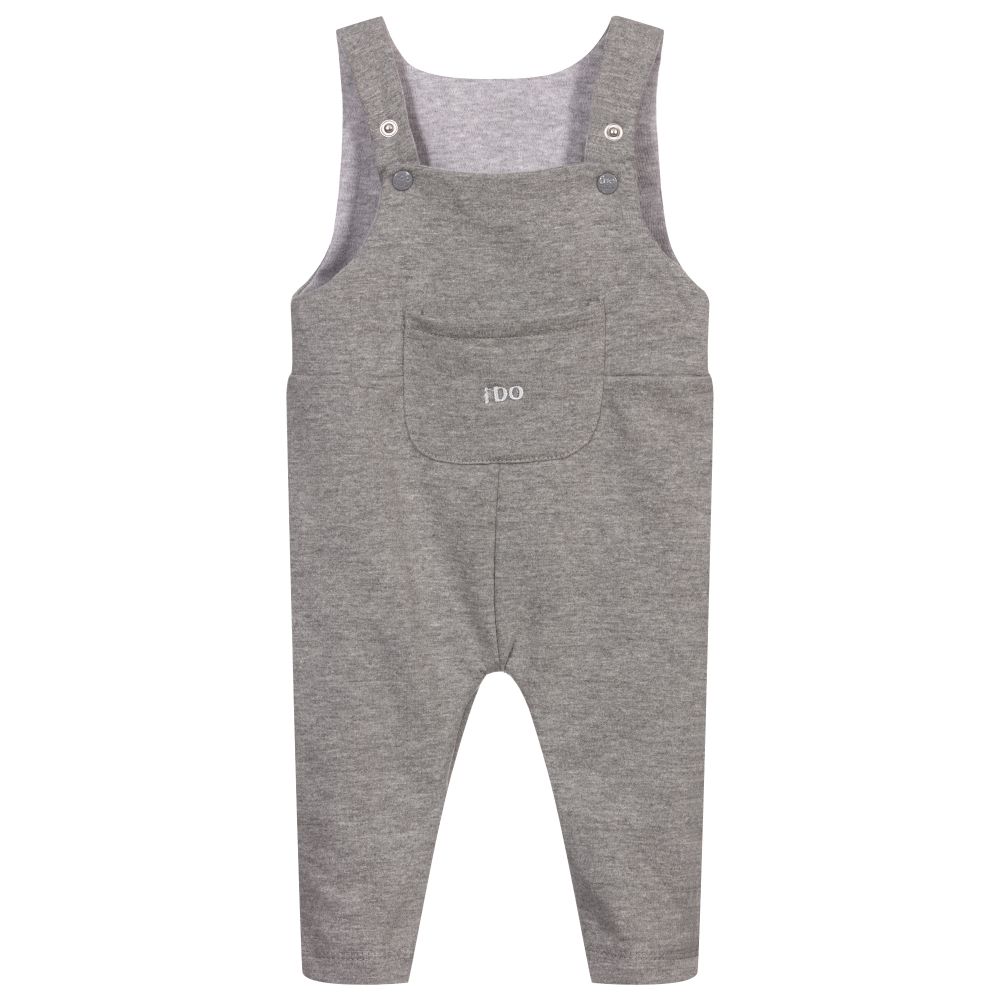 iDO Mini - Grey Cotton Baby Dungarees | Childrensalon