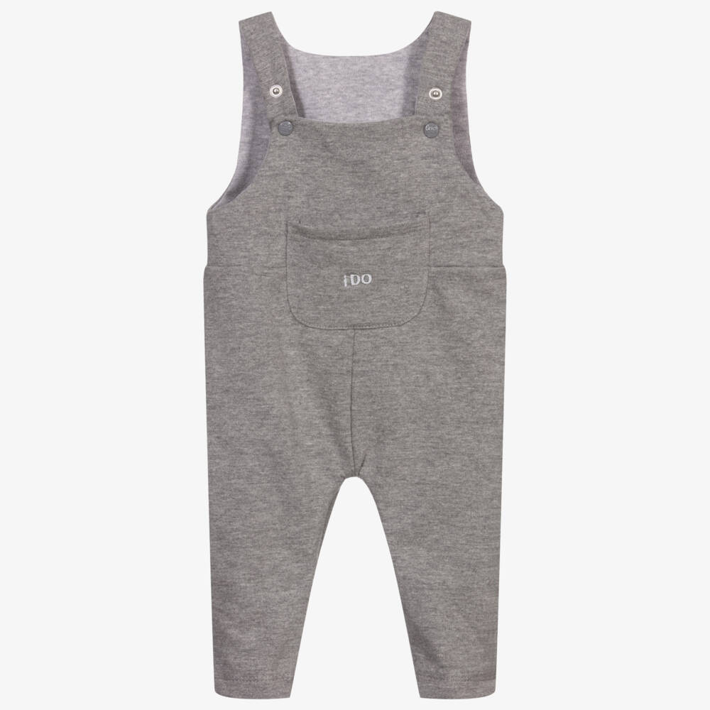 iDO Mini-Grey Cotton Baby Dungarees | Childrensalon Outlet