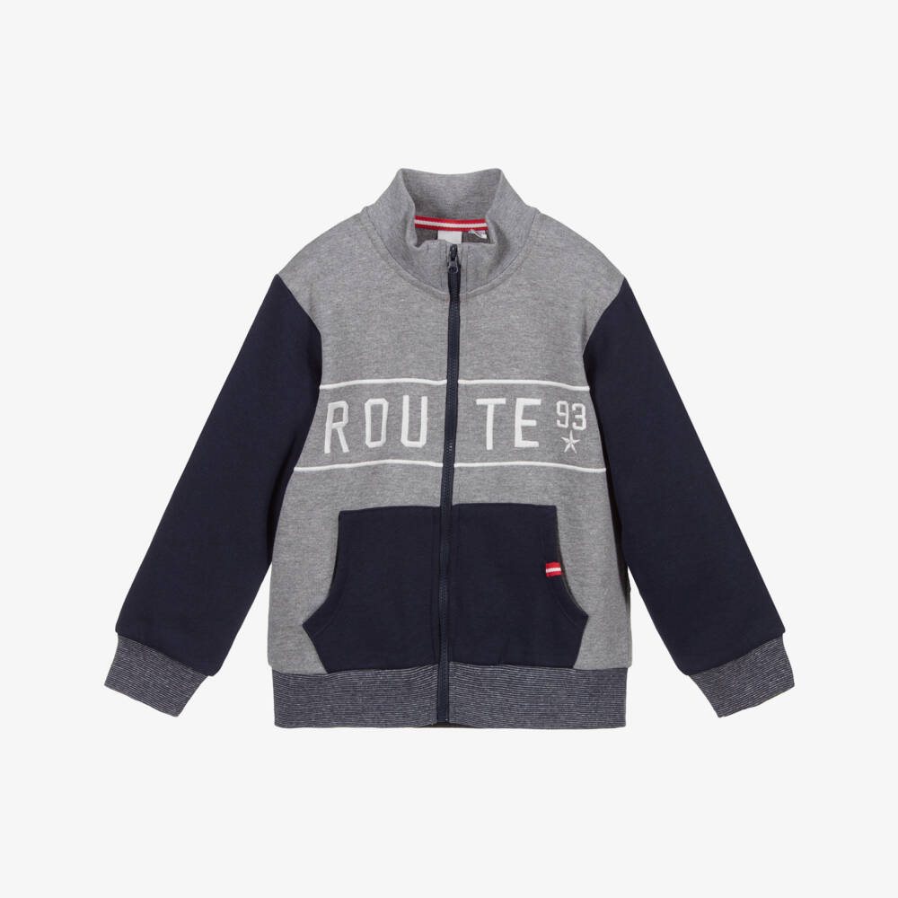iDO Baby-Grey & Navy Blue Zip-Up Top | Childrensalon Outlet