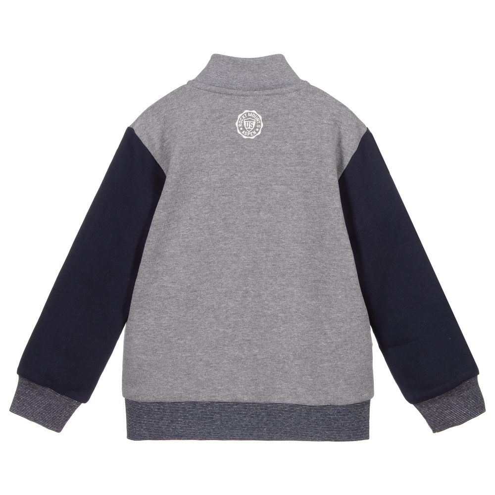 آي دو Baby-Grey & Navy Blue Zip-Up Top | Childrensalon Outlet