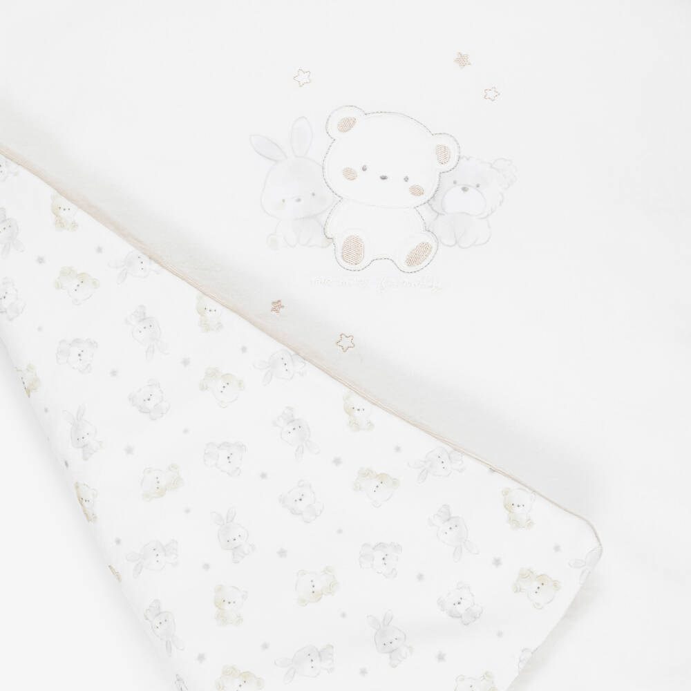 iDO-Ivory & Beige Teddy Bear Padded Velour Blanket (98cm) | Childrensalon Outlet