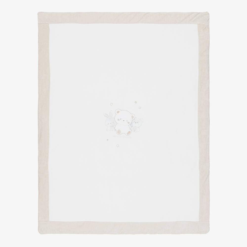 iDO-Ivory & Beige Teddy Bear Padded Velour Blanket (98cm) | Childrensalon Outlet