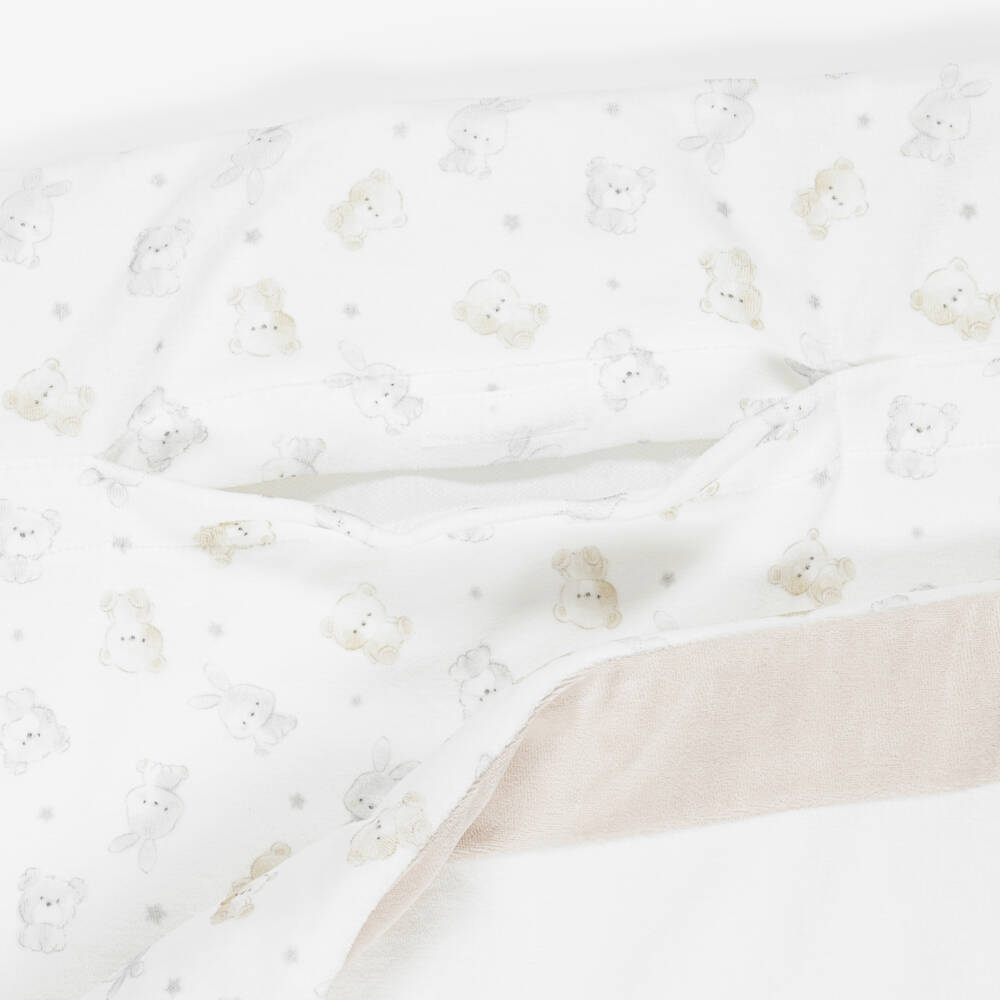 iDO-Ivory & Beige Teddy Bear Padded Velour Blanket (98cm) | Childrensalon Outlet