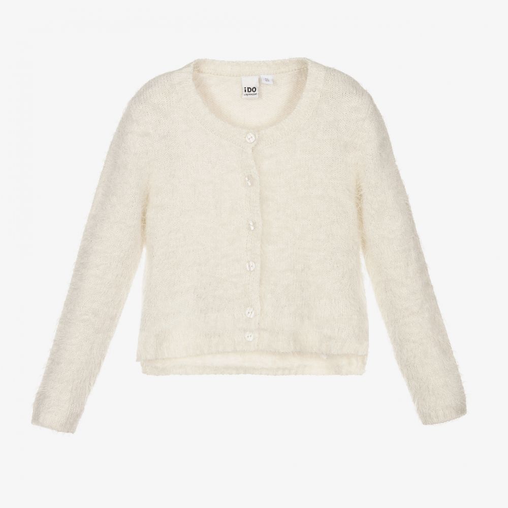 iDO Junior - Ivory Fluffy Sparkle Cardigan | Childrensalon