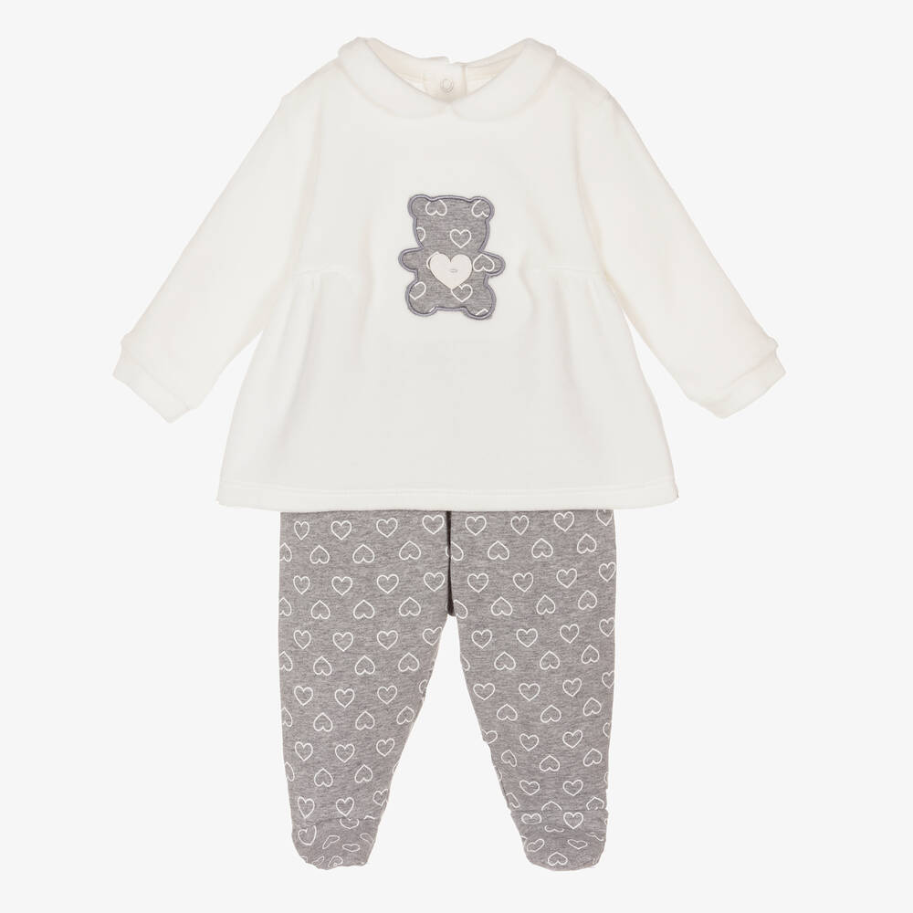 iDO Mini-Ivory & Grey 2 Piece Babygrow | Childrensalon Outlet